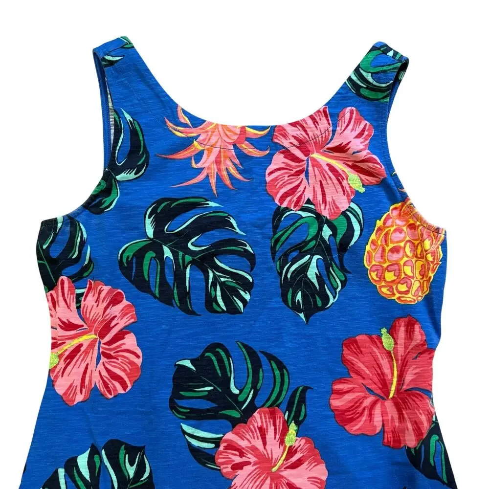 Tommy Bahama Women's Floral Pineapple Print Tank‎ Dress Blue Tropical Resort